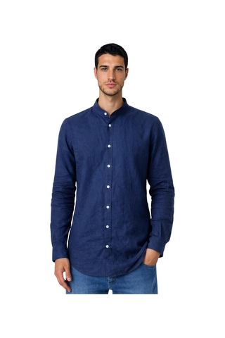 Arma Ar-ma Erkek Keten Gömlek Basic Baskisiz Düğme Kapamali Cepsiz Uzun Kollu Hakim Yaka Gömlek Dokuma Kumaş Regular Fit %60 Pamuk %40 Keten Y31485118302 Lacivert-l1