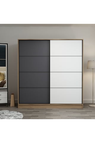 Minar Kale 2 Kapaklı Sürgülü Dolap 180 Cm - Dore/antrasit/beyaz 210cm