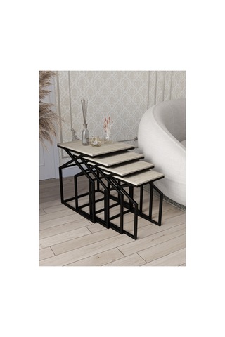 Uygar Zigon Sehpa Yan Sehpa Metal Sehpa Siyah Metal - Traverten Desen Mdf Membran Kaplama Siyah-traverten