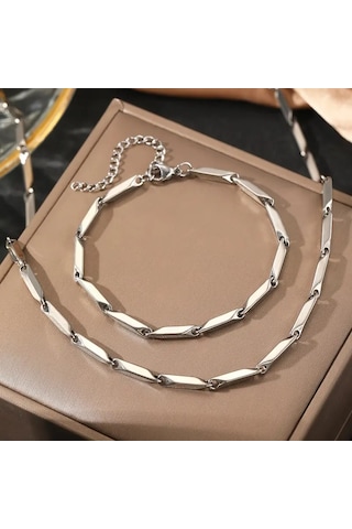 Silver Küp Model Unisex Yüksek Kalite Çelik Kolye&bileklik Silver