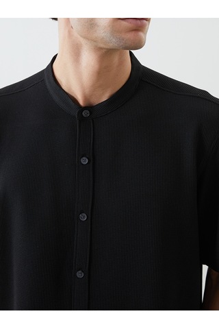 Lcw Vision Siyah Regular Fit Kısa Kollu Armürlü Erkek Dokulu Gömlek