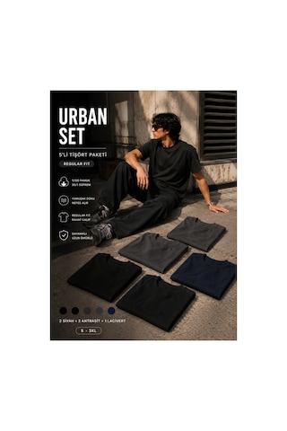 Masion Rae Erkek 5'li Basic Tişört Seti Regular Fit Bisiklet Yaka %100 Pamuk 30/1 Süprem Siyah-siyah-antrasit-antrasit-lacivert