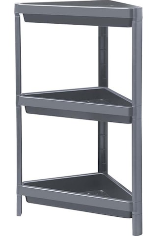 3 Katlı Üçgen Köşe Rafı - Banyo, Mutfak, Balkon, Kiler Düzenleyici Raf - Antrasit Antrasit