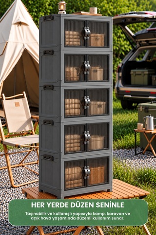 5 Katlı Portatif Organizer Dolap 200 Lt Gri