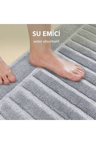 Bonny Home Line Köşeli Gri 2'li %100 Pamuk Banyo Halısı Paspası Seti Klozet Takımı Gri