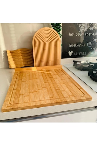 Qerhome Tezgah Üstü Bambu Kesim Tahtası - Sunum Tahtası 38 Cm X 45 Cm Bambu