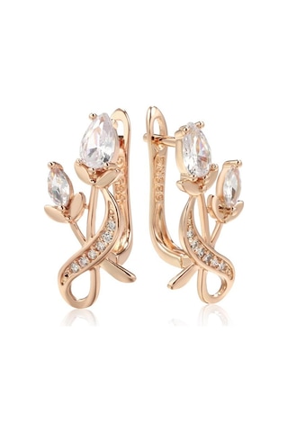 Altın&beyaz Zarif Gül Çiçek Damla Küpe Kadınlar Için Altın Renk Gelin Düğün Güzel Takı Lüks Küpe Hediyeler