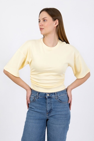 Hdm Kadın Sarı Yanları Büzgülü Kısa Kol T-shirt - H6085
