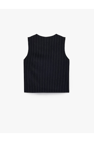Koton Slim Fit Kolsuz Bisiklet Yaka Çizgili Blazer Yelek Beyaz Çizgili 6wak30050ek Beyaz Çizgili