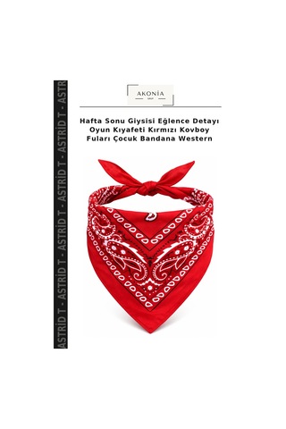 Astrid T Hafta Sonu Giysisi Eğlence Detayı Oyun Kıyafeti Kırmızı Kovboy Fuları Çocuk Bandana Western 00-kırmızı