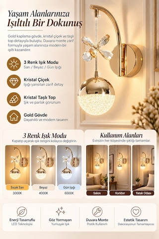 Ey-El Tasarım Şık Mordern Led Aplik A+++ Gold