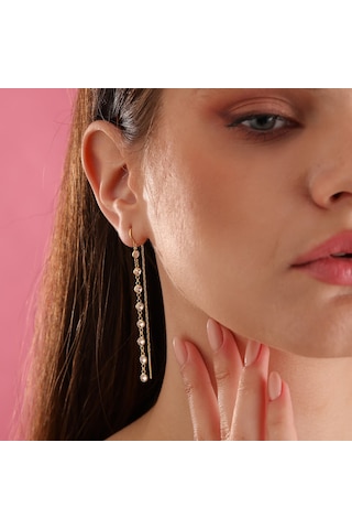 Queen Silver Jewelry 925 Ayar Gümüş. Zirkon Taşlı Tamtur Küpe Altın