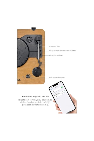 Midex MTX-256 Şarjlı Bluetooth Aux Hoparlörlü Nostaljik Pikap Plak Çalar