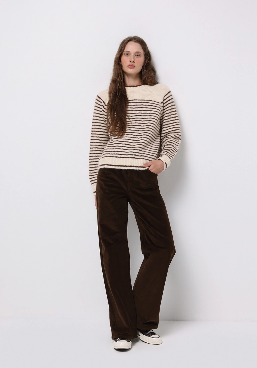 Colin's Colins Regular Fit Yuvarlak Yaka Çizgili Kadın Bej Kazak Cl1076623 Q1.v1 Bme Bej