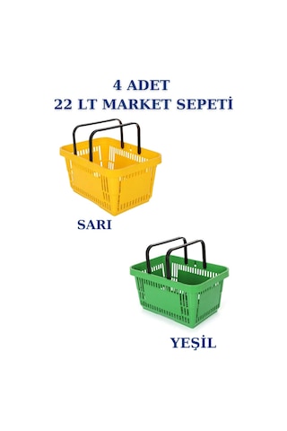 4 adet 22Litre Market ve Alışveriş Sepeti, Saplı Market Sepeti R5