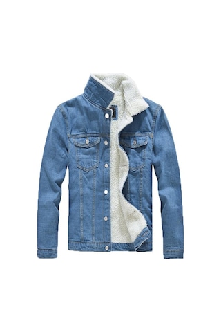 Oliggopol Blue Fashion Içi Kürklü Slim Fit Erkek Kot Ceket(350531814)