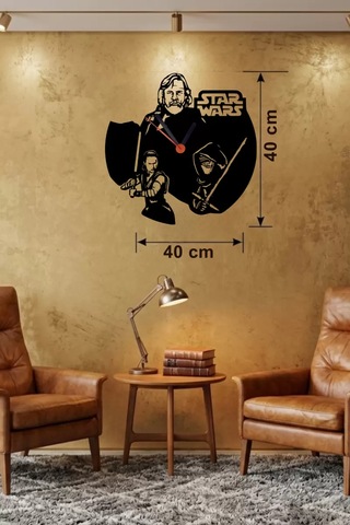 Star Wars Temalı Ahşap Duvar Saati - 40x40 Cm Lazer Kesim Dekoratif Diğer
