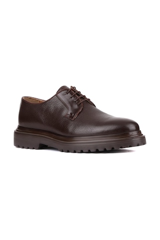 Shoetyle - Kahverengi Deri Bağcıklı Erkek Klasik Ayakkabı 250-2013-777 Kahverengi