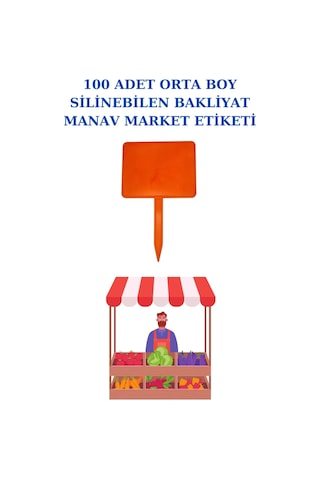 Yaz Sil Orta Boy Sapla Bakliyat Etiketliği 100 Adet Manav Pazarcı Etiketi 001 Turuncu