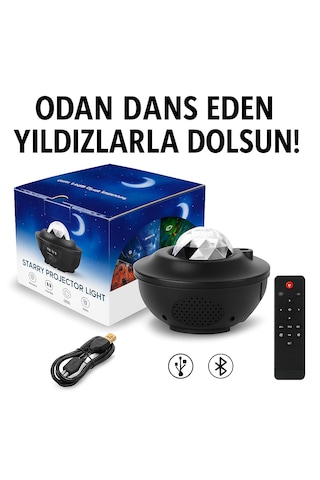 Bluetooth Hoparlörlü Star Projeksiyon Gece Lambası Kumandalı