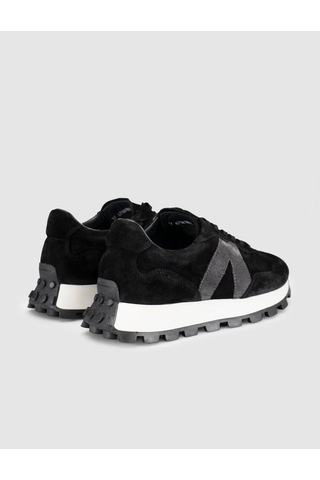 %100 Hakiki Süet Deri Siyah Bağıcıklı Kadın Sneaker Ayakkabı