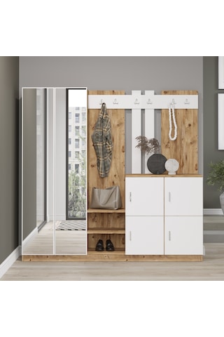 Yurudesign Gibson Vestiyer Portmanto Ayakkabılık Çam-Beyaz