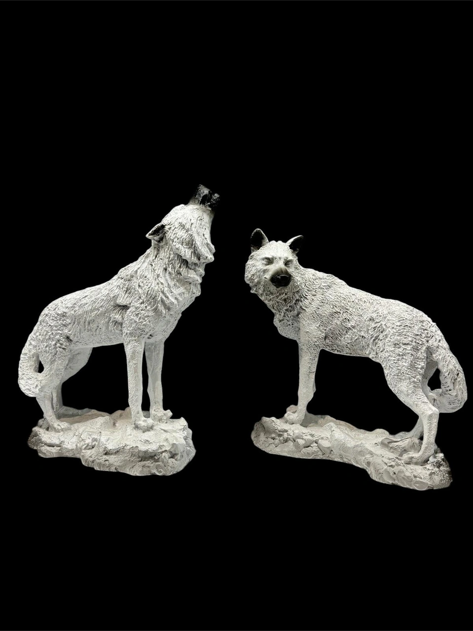 Dekoratif Polyester İkili Kurt Biblo Beyaz Eskitme