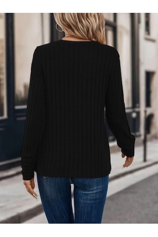 Soonaksesuar Kadın Uzun Kollu Bisiklet Yaka Şardonlu Kaşkorse Bluz Siyah