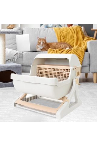 Suntek Pet Yarı Otomatik Hızlı Temizlenen Kedi Kumu Kutusu Bej