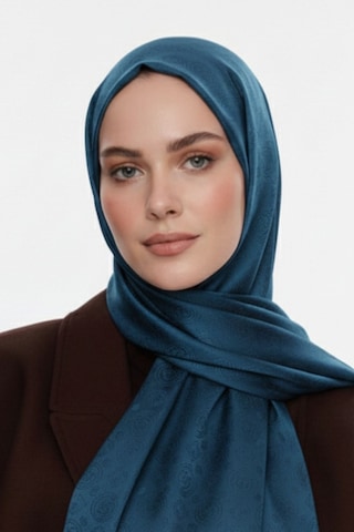 Mizalle & Yaqa Filigranlı Petrol Rengi Şal Petrol