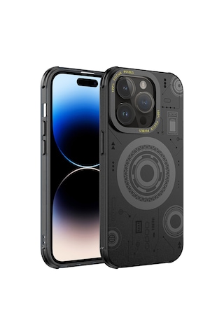 Apple Uyumlu iPhone 14 Pro Max Uyumlu Zore Wireless Şarj Özellikli Desenli Hot Kılıf-siyah Siyah -