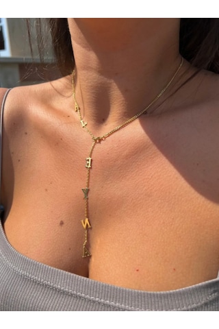 Kadın Gümüş Kolye - Y Model Kişiye Özel Isim Işıklı Kutuda Sevgiliye Eşe Hediye Gold