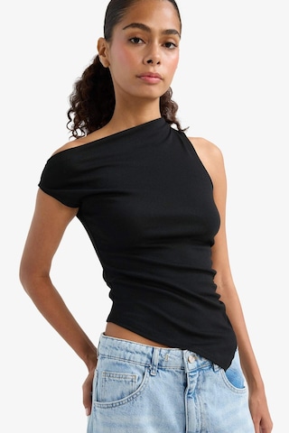 Defacto Slim Fit Dar Kesim Tek Omuzlu Ribana Siyah Bluz F2453ax25smbk81 Siyah