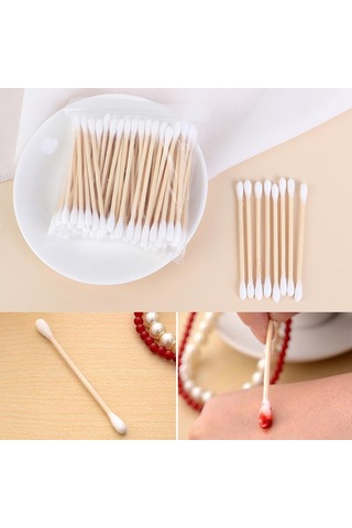 Kulak Temizliği Ve Makyaj İçin Çift Uçlu Pamuklu Çubuklar Sivri Tahta Çubuklu Steril Pamuklu Çubuklar