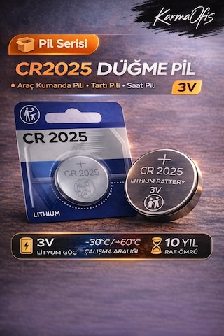 Cr2025 3v Lityum Düğme Pil Araç Kumandası, Saat, Sensör Ve Elektronik Cihaz Pili