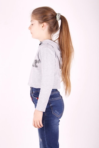 Toontoy Kız Çocuk Taş İşlemeli Kapşonlu Sweatshirt Gri Melanj