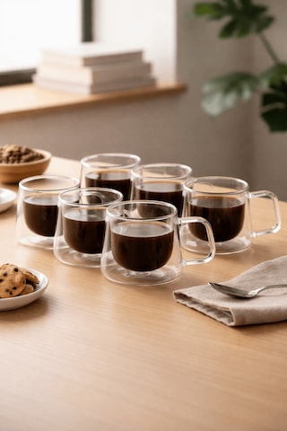 6 Adet 120 Ml Çift Cidarlı Cam Kahve Espresso Bardağı Mıt1284 Şeffaf