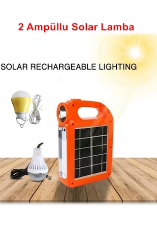 Çok Fonksiyonlu 2 Ampüllü Güneş Enerjili Taşınabilir 3 Mod Işılda Turuncu