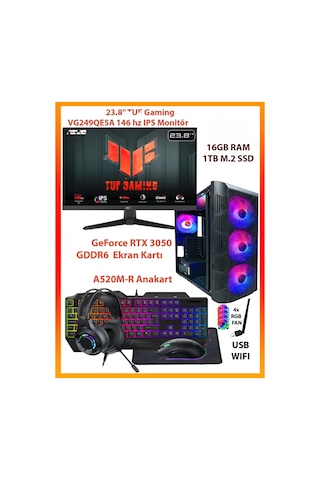 Comloji CMLJ15 R5-5500 16 GB 1 TB SSD RTX3050 24" Free Dos Masaüstü Oyuncu Bilgisayarı
