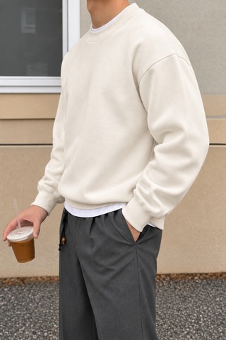 Cool Tarz Erkek 3 İplik Şardonlu Regular Fit Bisiklet Yaka Basic Sweatshirt Beyaz Beyaz