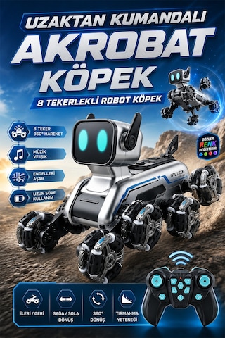 Uzaktan Kumandalı 8 Tekerli Akrobat Wall-e Benzeri Oyuncak Robot Köpek Araba 25 Cm. Gri Uzaktan Kumandalı 8 Tekerli Akrobat Wall-e Benzeri Oyuncak Robot Köpek Araba 25 Cm. Gri
