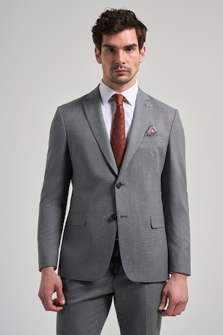 İmza Kendinden Desenli Bez Ayağı Mono Yaka Tam Astar Esnek 6 Drop Slim Fit Takım Elbise 1001250168 Gri