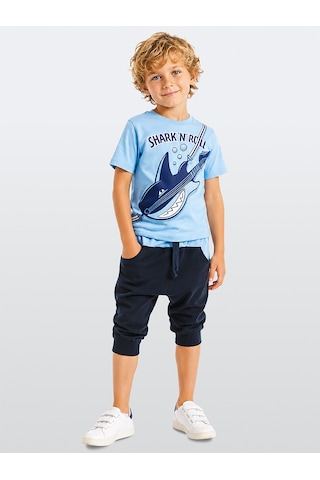 Denokids Shark'n Roll Erkek Çocuk Yazlık T-shirt Kapri Şort Takım