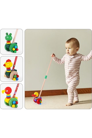 Dianziye Bebek Ahşap Yürüme Yardımcısı - Kuş Figürlü Tek Çubuklu Egzersiz Oyuncak - 0-3 Yaş Erken Öğretim Araçları