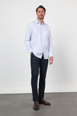 İmza Mavi Sert Yaka Uzun Kol Cepli Comfort Fit Pamuk Gömlek 1004260171 2XL