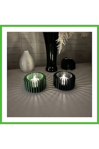 Vaveni 3d Baskı Modern Çizgili Mumluk - Tealight Mumluk 1 Adet -yeşil Arz