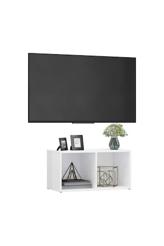 Tdesıgno Utku Televizyon Sehpası - Ünitesi -kitaplık-beyaz 72 Cm 2 Raflı Beyaz