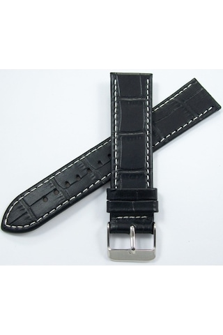 Bizon Deri Saat Kayışı 24Mm Xl Uzun Siyah Ince Klasik Kroko Dese
