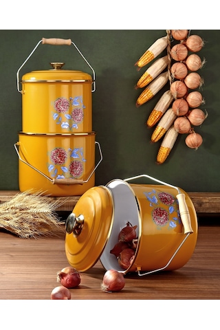 Bonera Emaye 3 Lü Bakraç Set - 14-16-18 Cm Hardal Sarısı