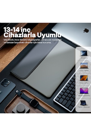 Woyax Cleanfit 13-14 İnç Gri Laptop Çantası Su Geçirmez Apple Macbook Uyumlu Kılıfı Apple iPad Tablet El Çantası